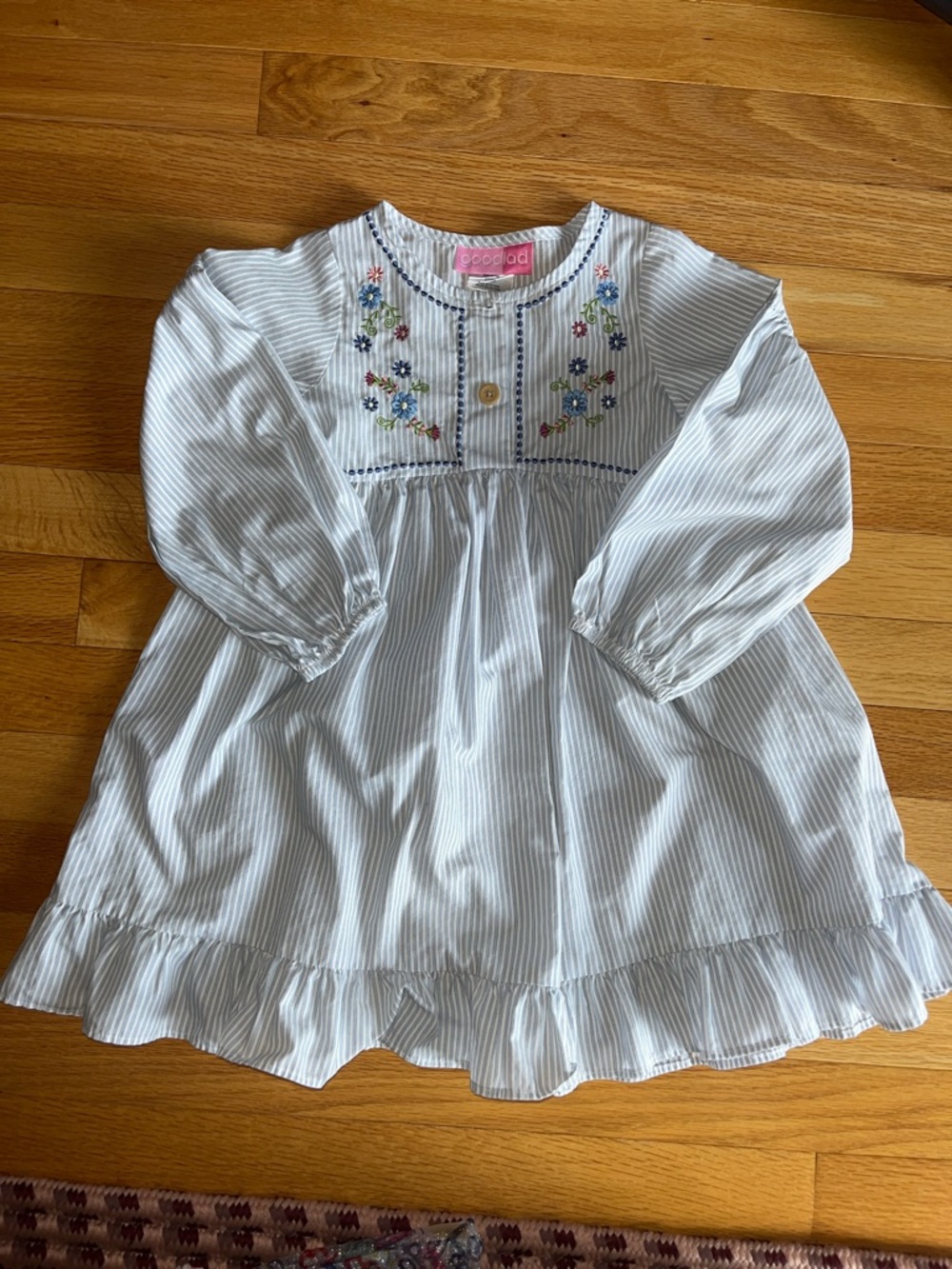 Good Lad Blue and White Striped Button-Up Blouse with Navy Trim